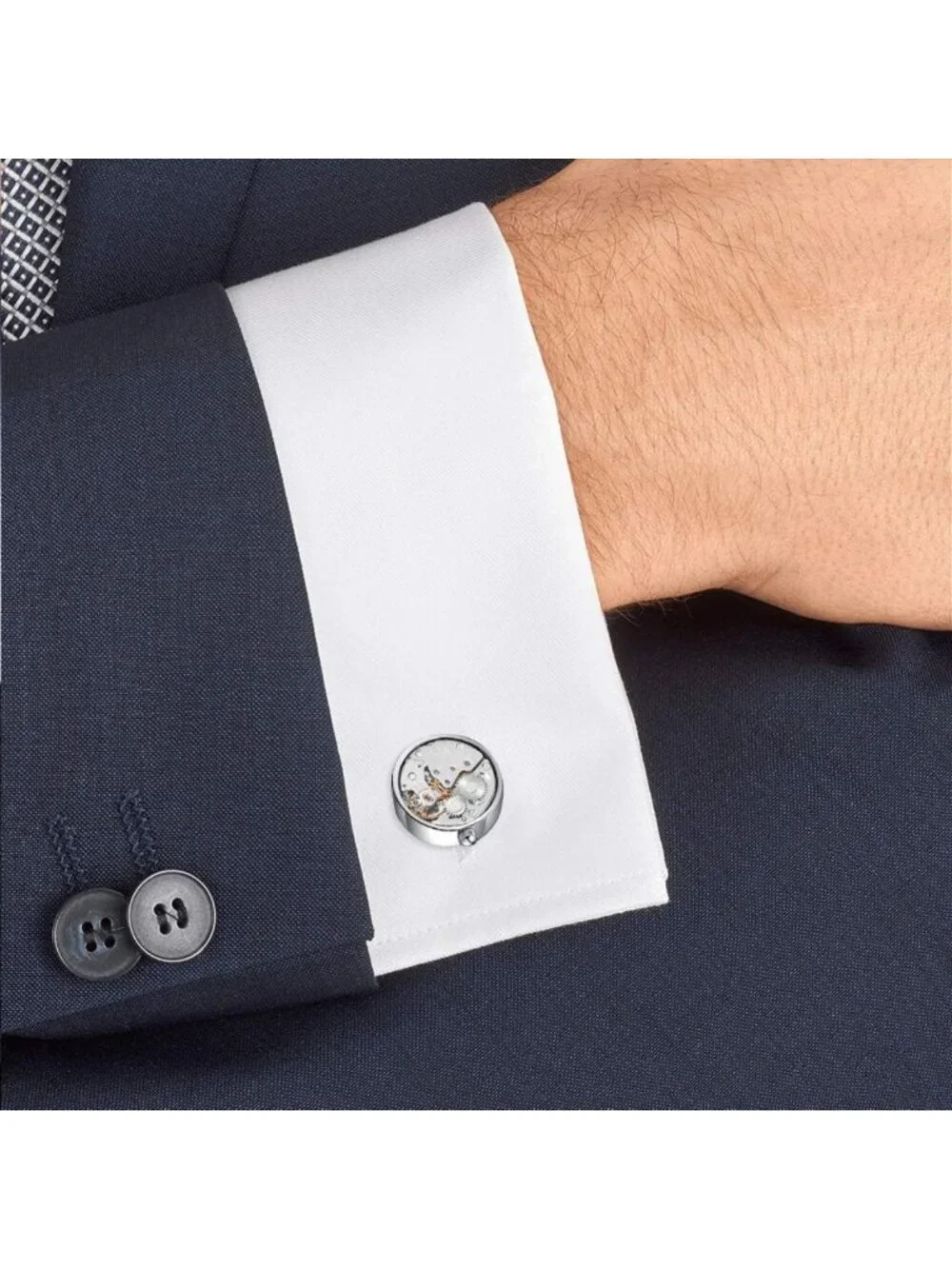 Steampunk Gear Cufflinks for Men - Watch Movement Design, Brass, Gift Box